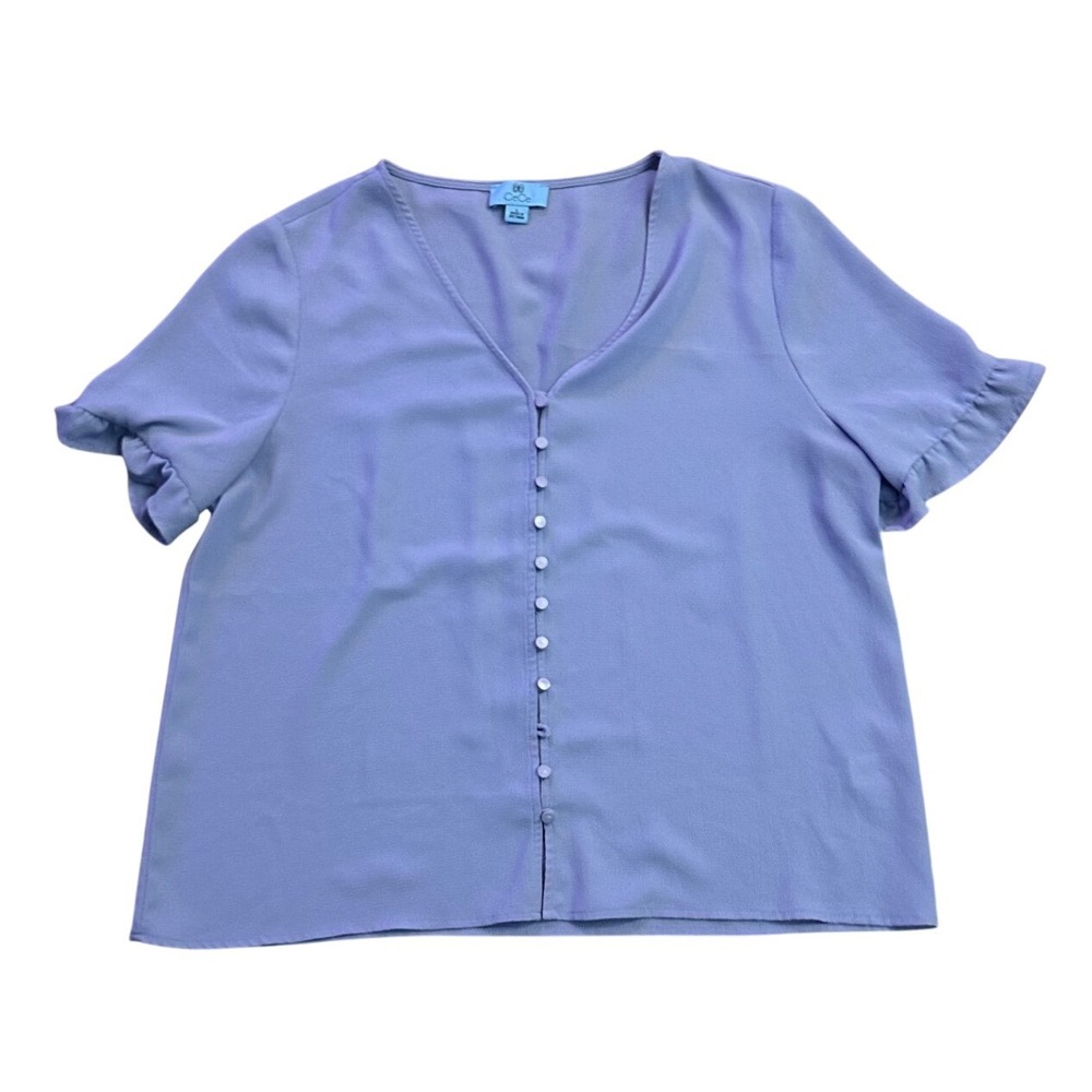CeCe Lavender Purple V-Neck Button Down Ruffle Sleeve Blouse Size L